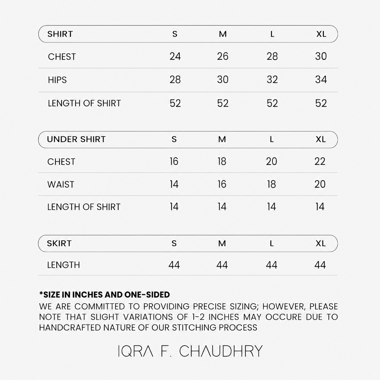 Sora size chart