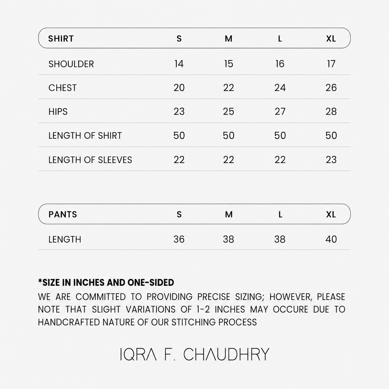 Ara size chart