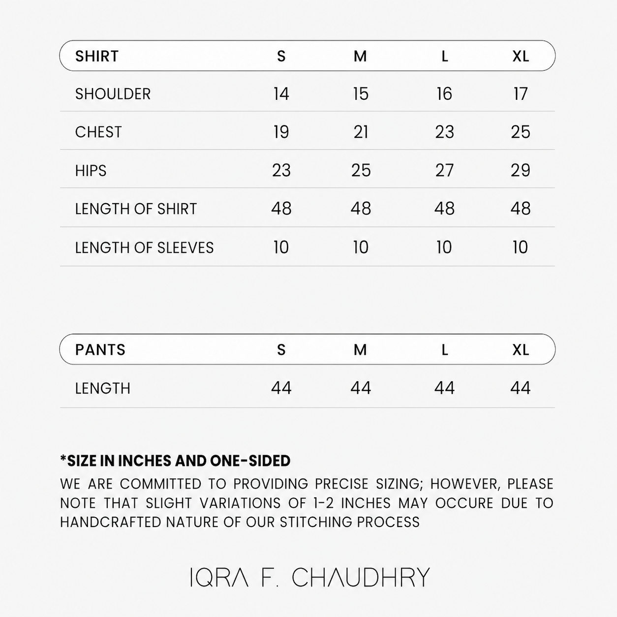 Rina size chart