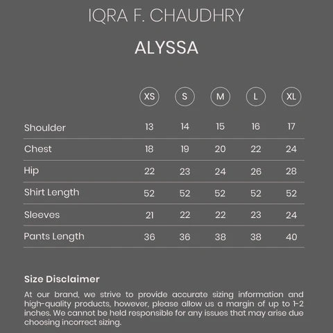 Alyssa size chart
