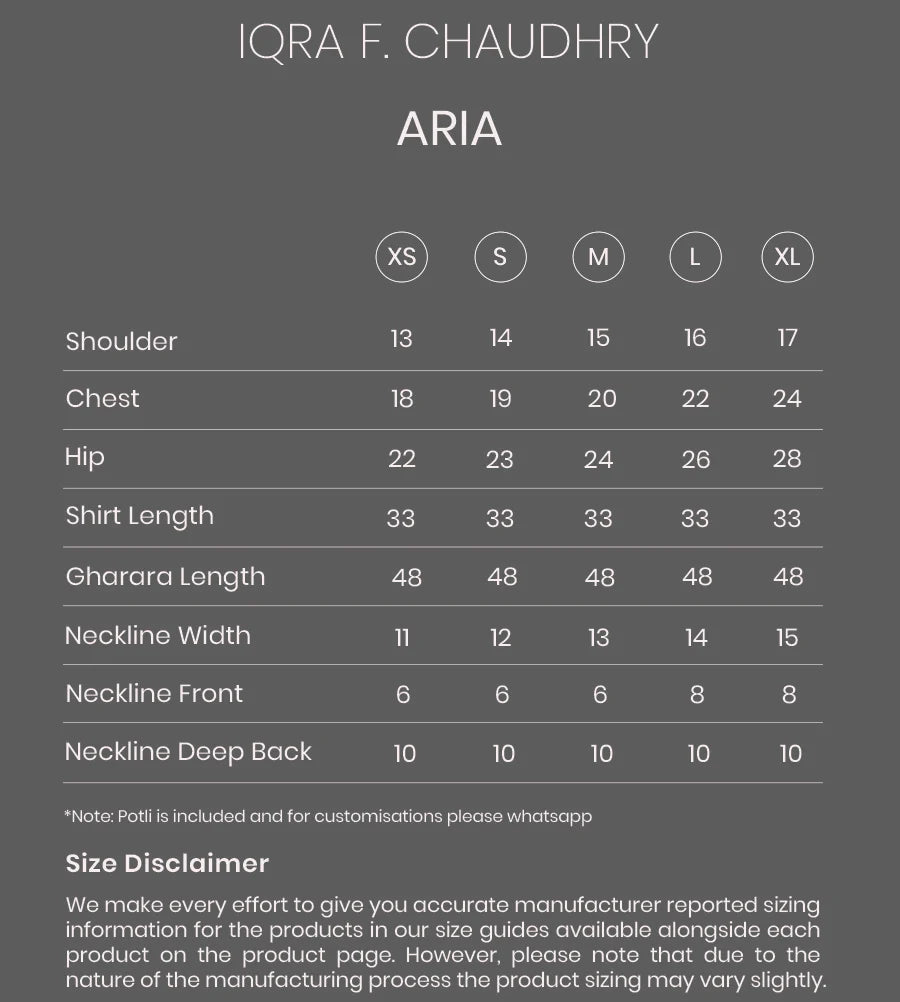 Aria size chart