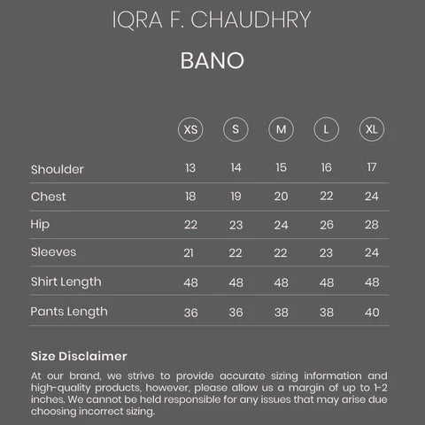 Bano size chart