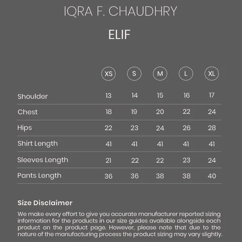 Elif size chart