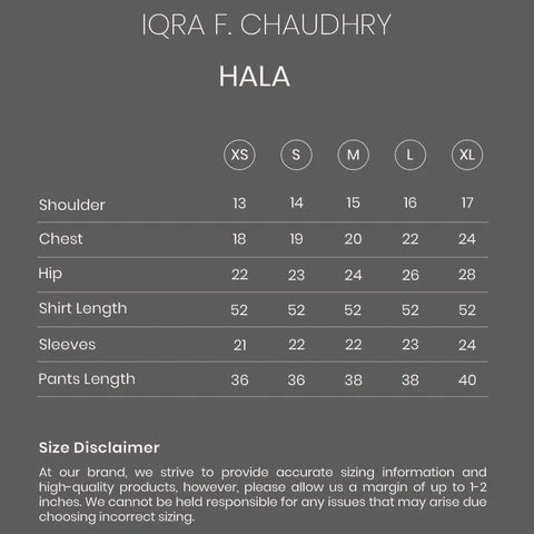 Hala size chart