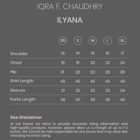 IIyana sherwani size chart