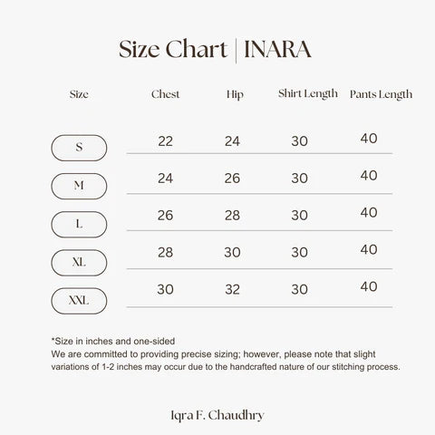 Inara size chart