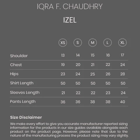 Izel size chart