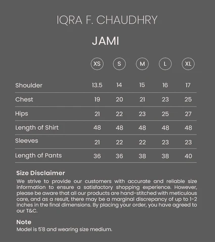 JAMI size chart