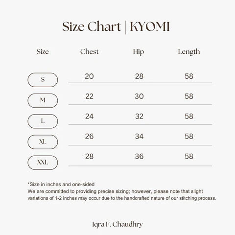 Kyomi size chart