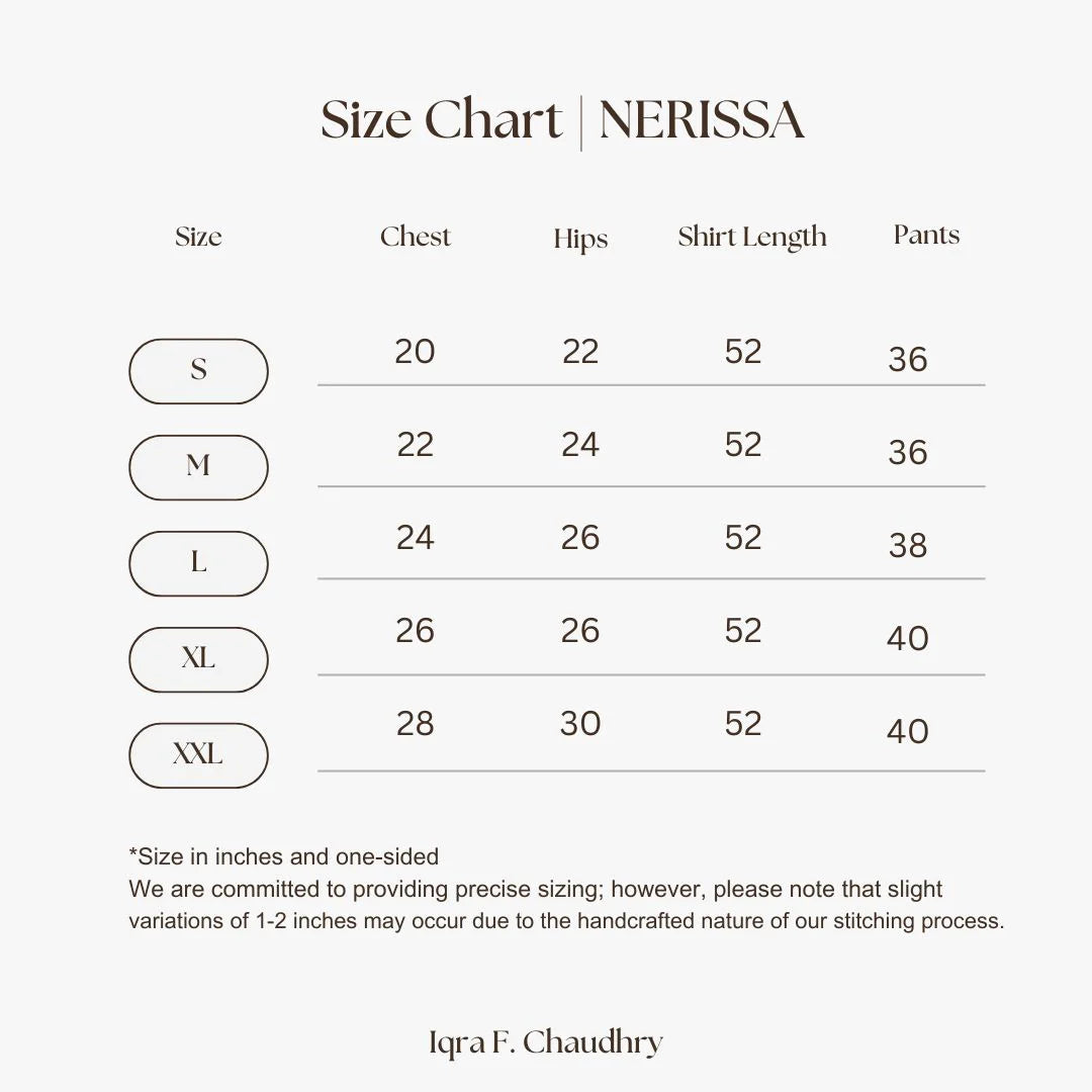 Nerissa size chart