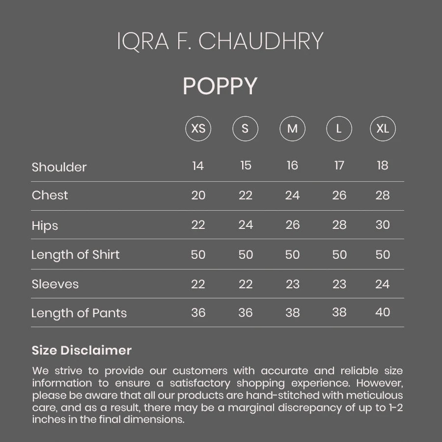 Poppy size chart