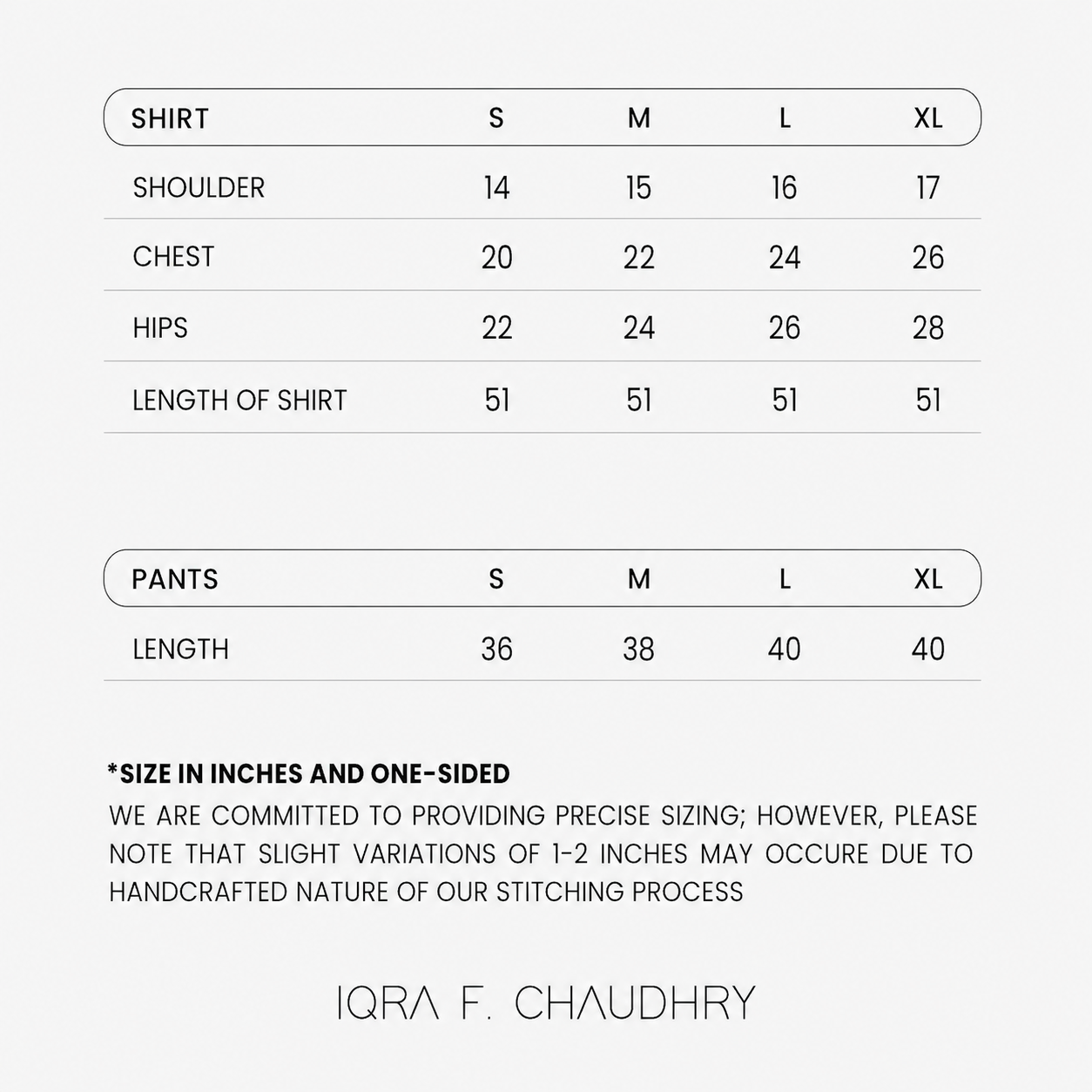 Sirie size chart