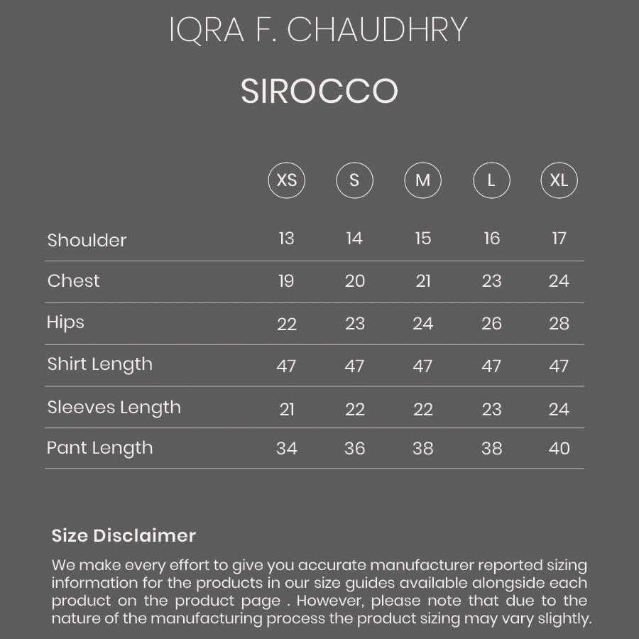 Sirocco size chart