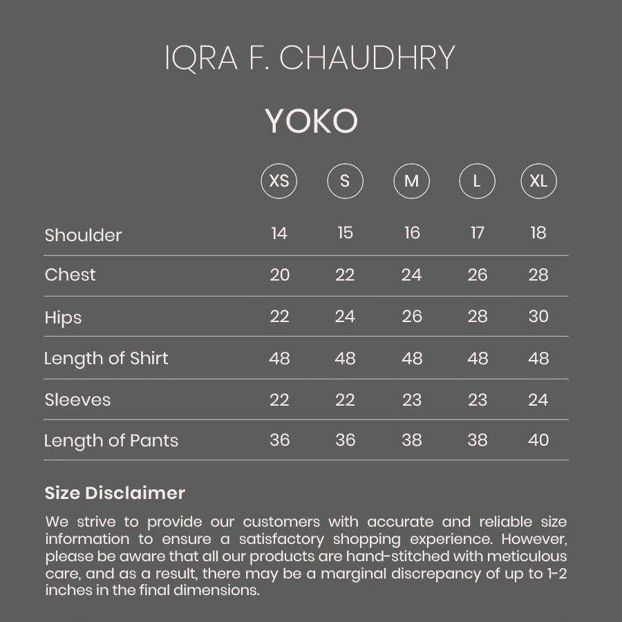 Yoko size chart