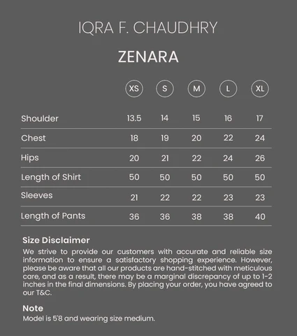 ZENARA size chart