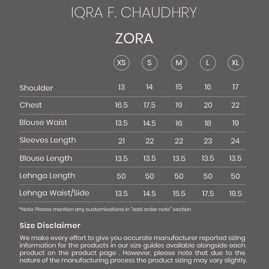 Zora size chart