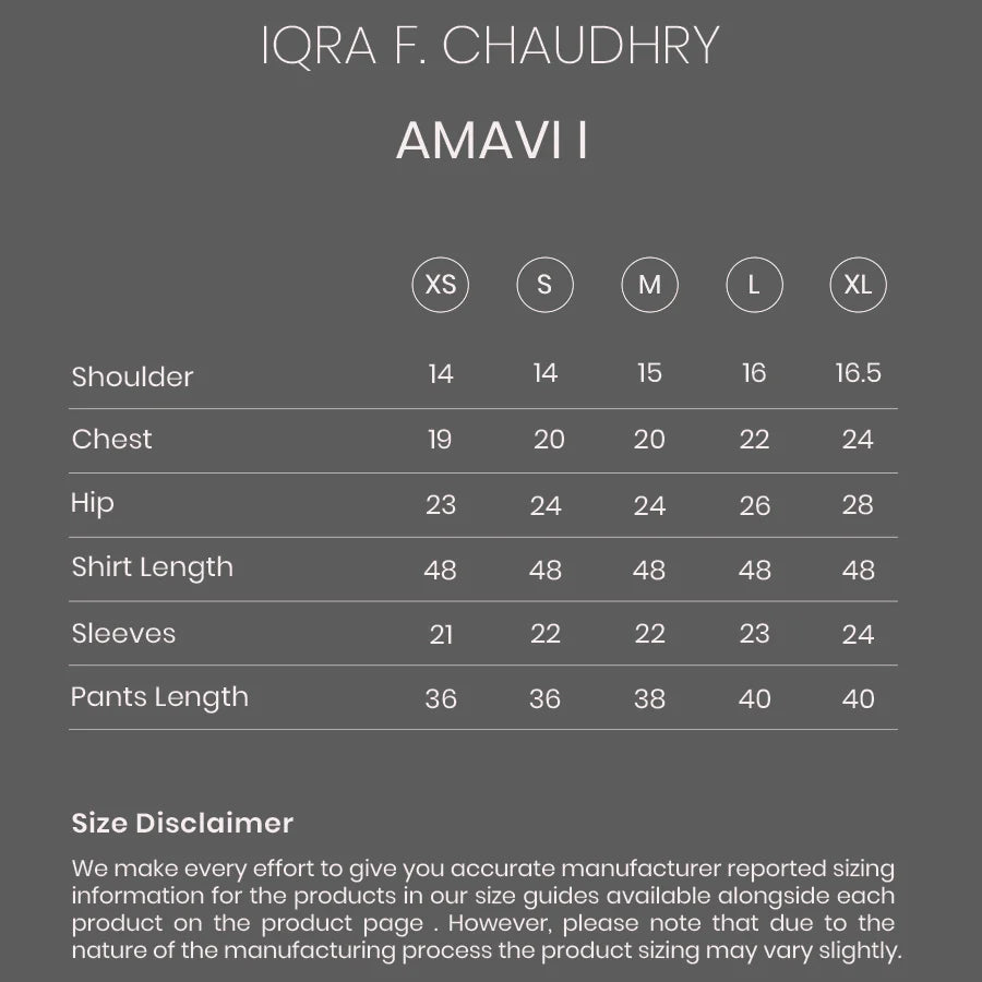 Amavi size chart
