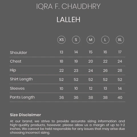 Lalleh size chart