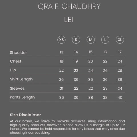 Lei size chart