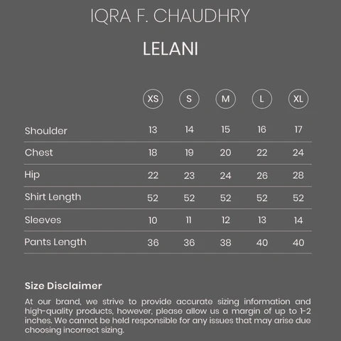 Lelani size chart