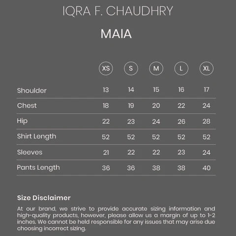 Maia size chart