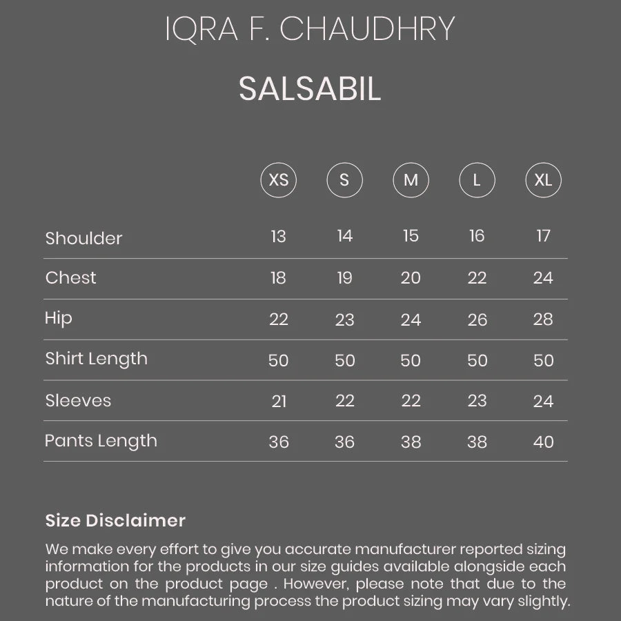 Salsabil size chart