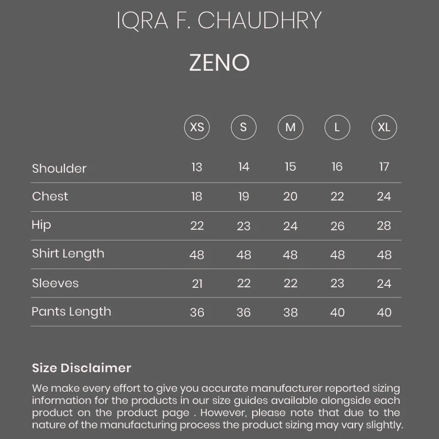 Zeno size chart
